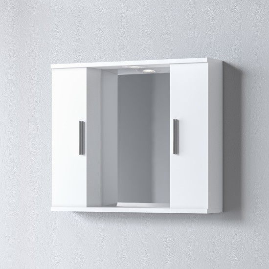 MIRRORS - ALON 65 - WHITE MIRROR 65x15x56 WITH TWO CABINETS AND LED