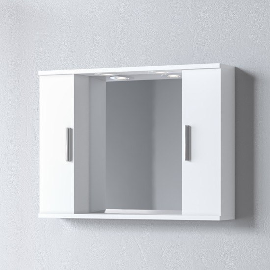 - ALON 75 - WHITE MIRROR 75x15x56 WITH TWO CABINETS AND LED