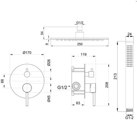 FITTED BATHROOMS - PURE INTERFLEX - BUILT-IN BATHROOM MIX SET TWO FLOWS CHROME - 087717